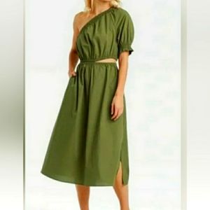New Who what wear one shoulder puff army  green dress